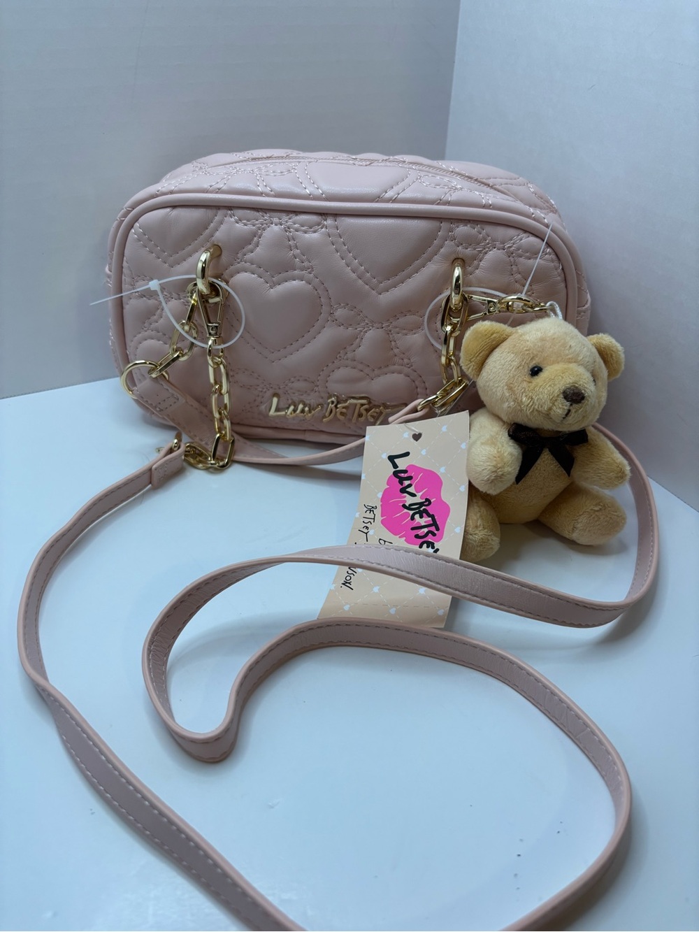 Luv Betsey Johnson Quilted Heart Crossbody Bag in Light Pink